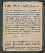 1935 National Chicle #35 Luke Johnsos Chicago Bears - Back