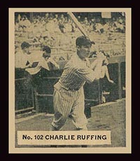 1936 V355 World Wide Gum #102 Charlie “Red” Ruffing New York Yankees - Front