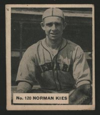 1936 V355 World Wide Gum #120 Norman Kies Montreal Royals - Front