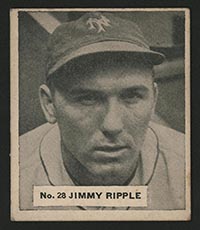 1936 V355 World Wide Gum #28 Jimmy Ripple New York Giants - Front