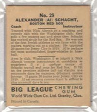 1936 V355 World Wide Gum #29 Al Schacht Boston Red Sox - Back