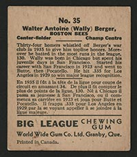 1936 V355 World Wide Gum #35 Wally Berger Boston Bees - Back