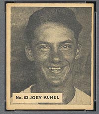 1936 V355 World Wide Gum #63 Joey Kuhel Washington Senators - Front