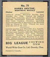 1936 V355 World Wide Gum #79 Harry Smythe Montreal Royals - Back