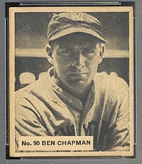 1936 V355 World Wide Gum #90 Ben Chapman New York Yankees - Front