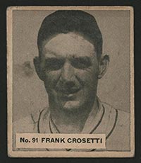 1936 V355 World Wide Gum #91 Frank Crosetti New York Yankees - Front