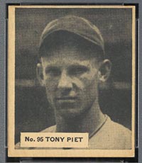 1936 V355 World Wide Gum #95 Tony Piet Chicago White Sox - Front