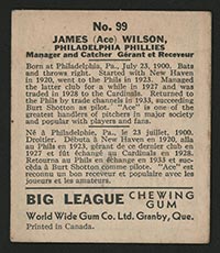 1936 V355 World Wide Gum #99 Jimmy Wilson Philadelphia Phillies - Back