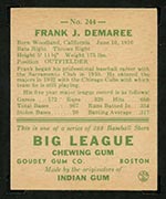 1938 Goudey #244 Frank Demaree Chicago Cubs - Back