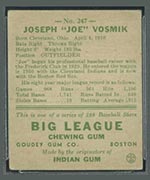 1938 Goudey #247 Joe Vosmik Boston Red Sox - Back