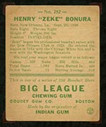1938 Goudey #252 Zeke Bonura Washington Senators - Back