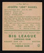 1938 Goudey #267 Joe Kuhel Chicago White Sox - Back