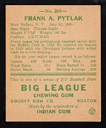 1938 Goudey #269 Frank Pytlak Cleveland Indians - Back