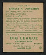 1938 Goudey #270 Ernie Lombardi Cincinnati Reds - Back