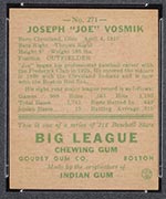 1938 Goudey #271 Joe Vosmik Boston Red Sox - Back