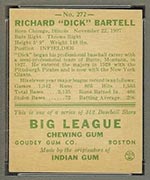 1938 Goudey #272 Dick Bartell New York Giants - Back