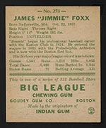 1938 Goudey #273 Jimmy Foxx Boston Red Sox - Back