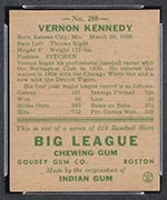 1938 Goudey #280 Vernon Kennedy Detroit Tigers - Back