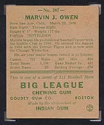 1938 Goudey #287 Marvin Owen Chicago White Sox - Back