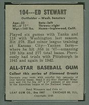 1948-1949 Leaf #104 Edward Stewart Washington Senators - Back