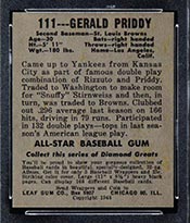 1948-1949 Leaf #111 Gerald Priddy St. Louis Browns - Back