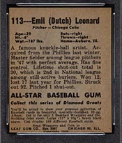 1948-1949 Leaf #113 Emil Leonard Chicago Cubs - Back