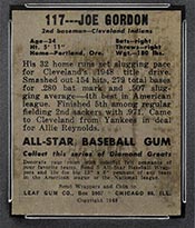 1948-1949 Leaf #117 Joe Gordon Cleveland Indians - Back