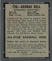 1948-1949 Leaf #120 George Kell Detroit Tigers - Back