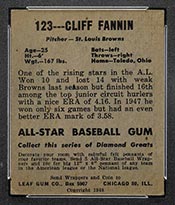 1948-1949 Leaf #123 Cliff Fannin St. Louis Browns - Back