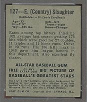 1948-1949 Leaf #127 Enos Slaughter St. Louis Cardinals - Back