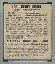 1948-1949 Leaf #129 Kirby Higbe Pittsburgh Pirates - Back