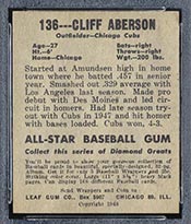 1948-1949 Leaf #136 Cliff Aberson (Full Sleeve) Chicago Cubs - Back