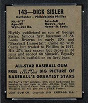 1948-1949 Leaf #143 Dick Sisler Philadelphia Phillies - Back