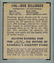 1948-1949 Leaf #144 Bob Dillinger St. Louis Browns - Back
