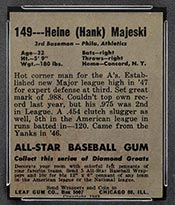 1948-1949 Leaf #149 Hank Majeski Philadelphia Athletics - Back