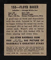 1948-1949 Leaf #153 Floyd Baker Chicago White Sox - Back