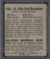 1948-1949 Leaf #158 Harry Brecheen St. Louis Cardinals - Back