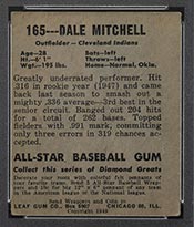 1948-1949 Leaf #165 Dale Mitchell Cleveland Indians - Back
