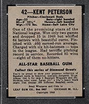 1948-1949 Leaf #42 Kent Peterson (Red Cap) Cincinnati Reds - Back