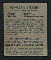 1948-1949 Leaf #43 Eddie Stevens Pittsburgh Pirates - Back