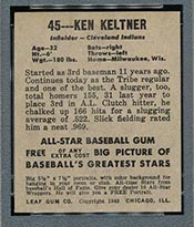 1948-1949 Leaf #45 Ken Keltner Cleveland Indians - Back