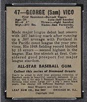1948-1949 Leaf #47 George Vico Detroit Tigers - Back