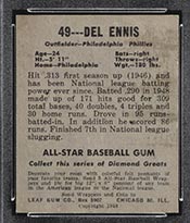 1948-1949 Leaf #49 Del Ennis Philadelphia Phillies - Back