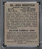 1948-1949 Leaf #50 Dick Wakefield Detroit Tigers - Back