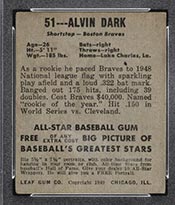 1948-1949 Leaf #51 Alvin Dark Boston Braves - Back