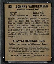 1948-1949 Leaf #53 John Vandermeer (Vander Meer) Cincinnati Reds - Back