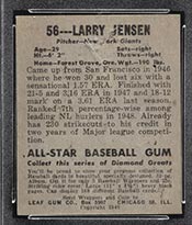 1948-1949 Leaf #56 Larry Jensen (Jansen) New York Giants - Back