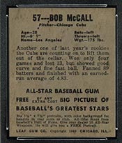 1948-1949 Leaf #57 Bob McCall Chicago Cubs - Back