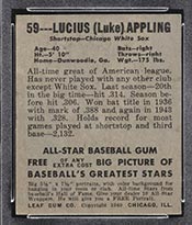 1948-1949 Leaf #59 Lucius Appling Chicago White Sox - Back