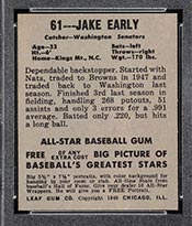 1948-1949 Leaf #61 Jake Early Washington Senators - Back